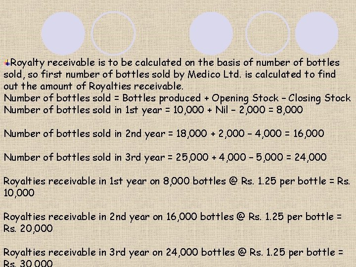 Royalty receivable is to be calculated on the basis of number of bottles sold,
