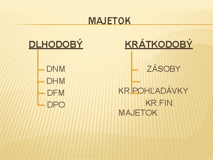 MAJETOK DLHODOBÝ DNM DHM DFM DPO KRÁTKODOBÝ ZÁSOBY KR. POHĽADÁVKY KR. FIN. MAJETOK 