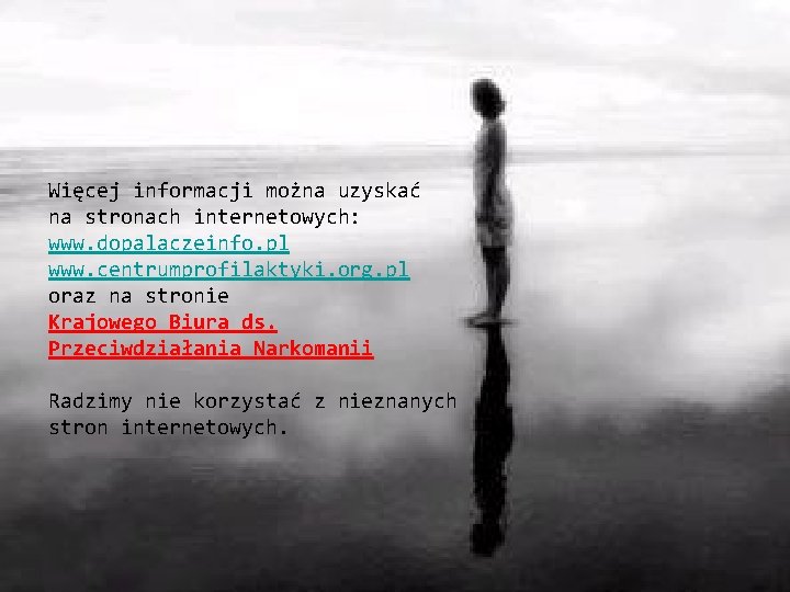 Więcej informacji można uzyskać na stronach internetowych: www. dopalaczeinfo. pl www. centrumprofilaktyki. org. pl