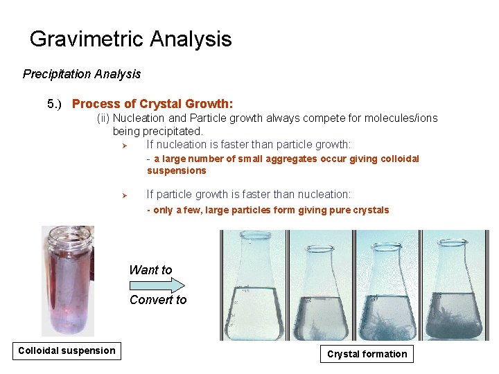 Gravimetric Analysis Precipitation Analysis 5. ) Process of Crystal Growth: (ii) Nucleation and Particle