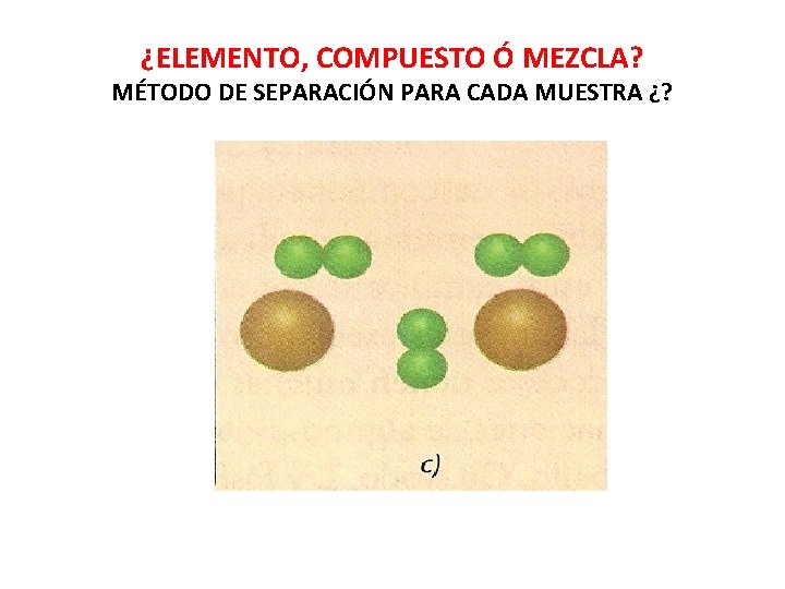 ¿ELEMENTO, COMPUESTO Ó MEZCLA? MÉTODO DE SEPARACIÓN PARA CADA MUESTRA ¿? 