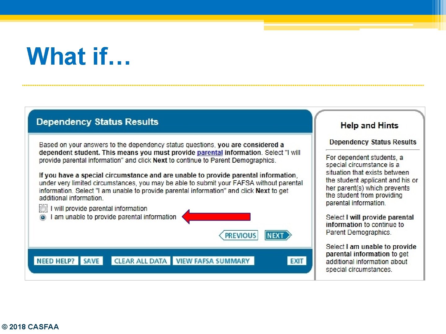 What if… © 2018 CASFAA 