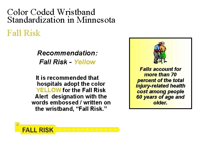 Color Coded Wristband Standardization in Minnesota Fall Risk Allergies Recommendation: Fall Risk - Yellow