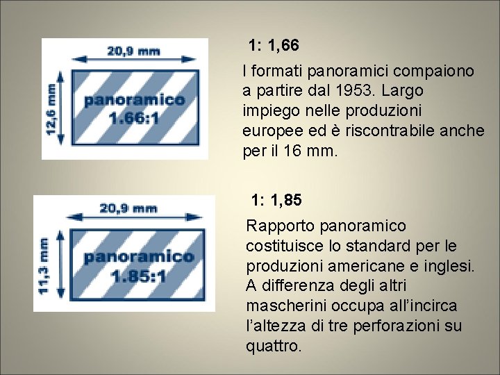 1: 1, 66 I formati panoramici compaiono a partire dal 1953. Largo impiego nelle 1: 1, 66 I formati panoramici compaiono a partire dal 1953. Largo impiego nelle