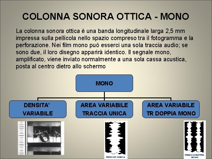 COLONNA SONORA OTTICA - MONO La colonna sonora ottica è una banda longitudinale larga COLONNA SONORA OTTICA - MONO La colonna sonora ottica è una banda longitudinale larga