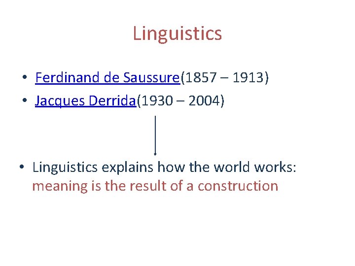 Linguistics • Ferdinand de Saussure(1857 – 1913) • Jacques Derrida(1930 – 2004) • Linguistics