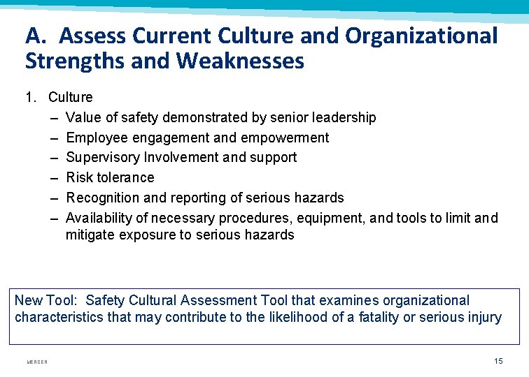 A. Assess Current Culture and Organizational Strengths and Weaknesses 1. Culture – Value of