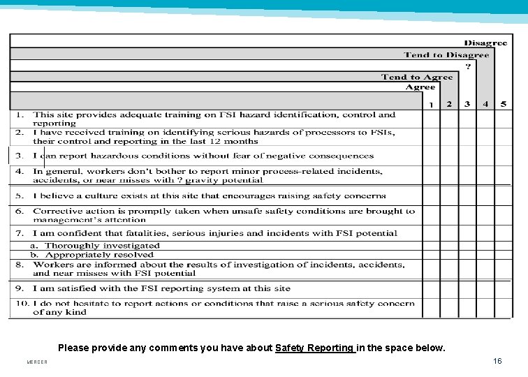 Please provide any comments you have about Safety Reporting in the space below. MERCER