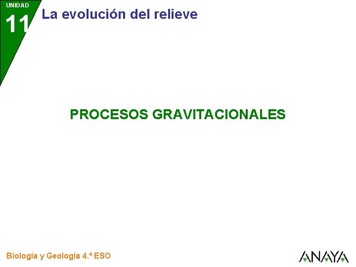 UNIDAD 11 La evolución del relieve PROCESOS GRAVITACIONALES Biología y Geología 4. º ESO UNIDAD 11 La evolución del relieve PROCESOS GRAVITACIONALES Biología y Geología 4. º ESO