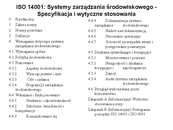 0 1 2 3 4 ISO 14001: Systemy zarządzania środowiskowego Specyfikacja i wytyczne stosowania