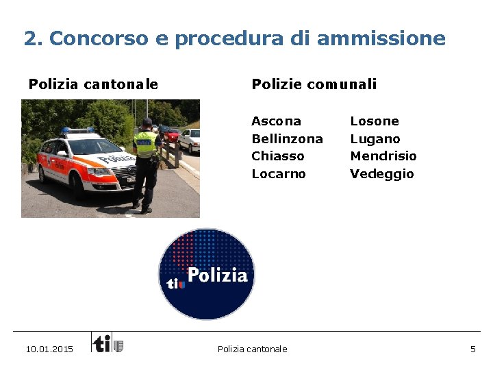 2. Concorso e procedura di ammissione Polizia cantonale Polizie comunali Ascona Bellinzona Chiasso Locarno