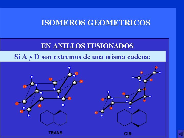 ISOMEROS GEOMETRICOS EN ANILLOS FUSIONADOS Si A y D son extremos de una misma