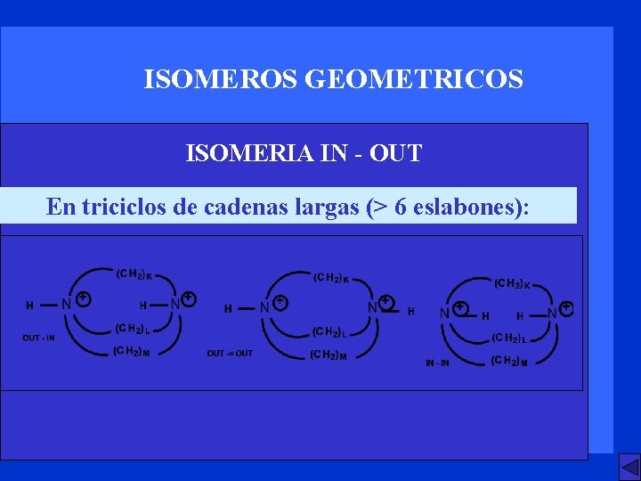 ISOMEROS GEOMETRICOS ISOMERIA IN - OUT En triciclos de cadenas largas (> 6 eslabones):