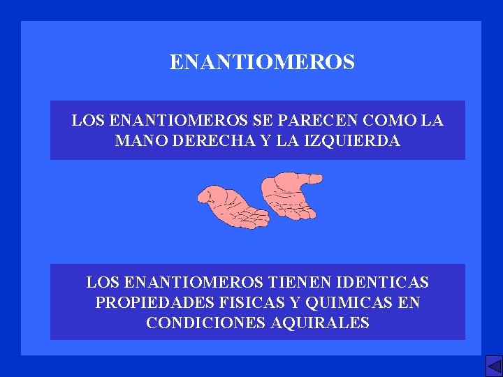 ENANTIOMEROS LOS ENANTIOMEROS SE PARECEN COMO LA MANO DERECHA Y LA IZQUIERDA LOS ENANTIOMEROS