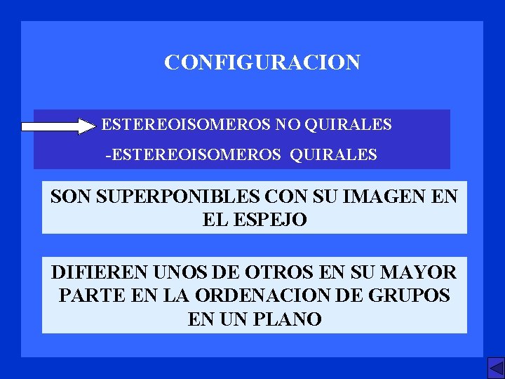 CONFIGURACION - ESTEREOISOMEROS NO QUIRALES -ESTEREOISOMEROS QUIRALES SON SUPERPONIBLES CON SU IMAGEN EN EL