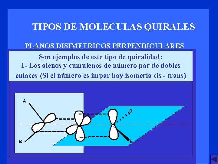 TIPOS DE MOLECULAS QUIRALES PLANOS DISIMETRICOS PERPENDICULARES Son ejemplos de este tipo de quiralidad: