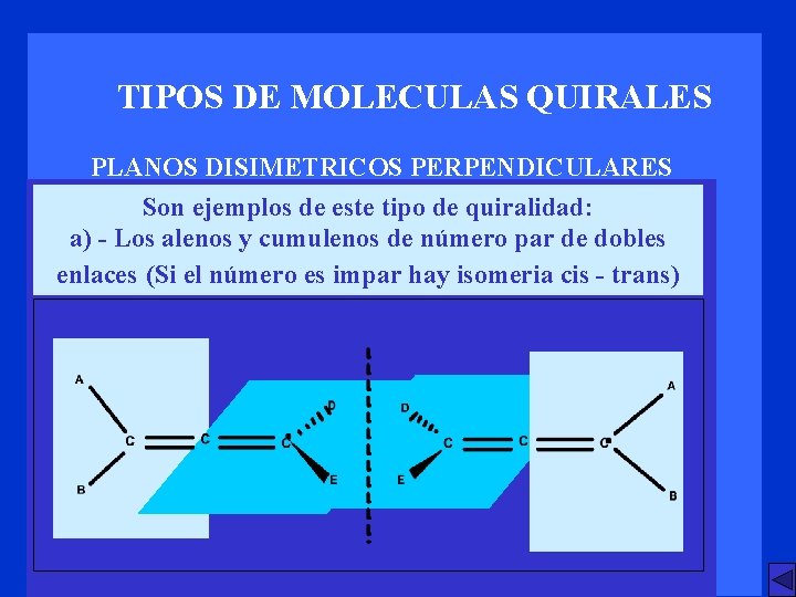 TIPOS DE MOLECULAS QUIRALES PLANOS DISIMETRICOS PERPENDICULARES Son ejemplos de este tipo de quiralidad: