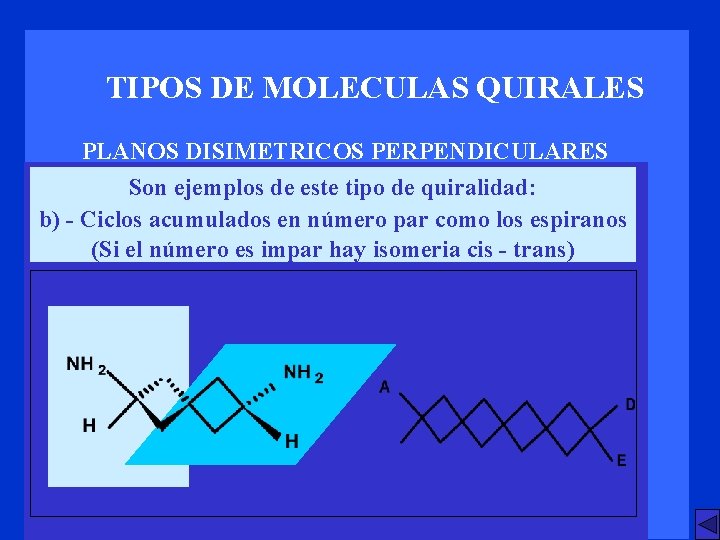 TIPOS DE MOLECULAS QUIRALES PLANOS DISIMETRICOS PERPENDICULARES Son ejemplos de este tipo de quiralidad: