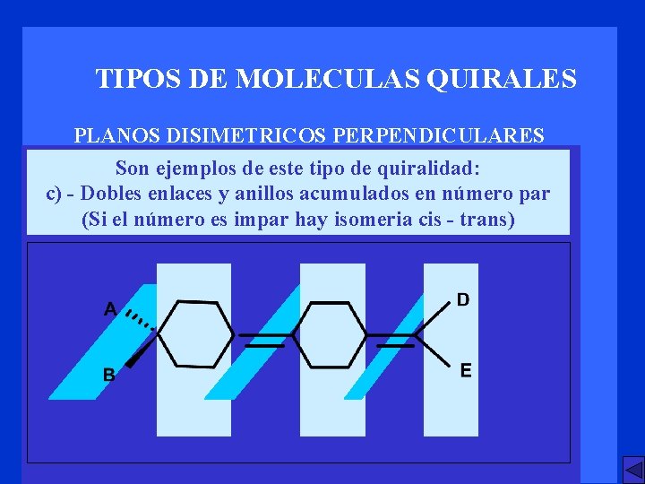 TIPOS DE MOLECULAS QUIRALES PLANOS DISIMETRICOS PERPENDICULARES Son ejemplos de este tipo de quiralidad: