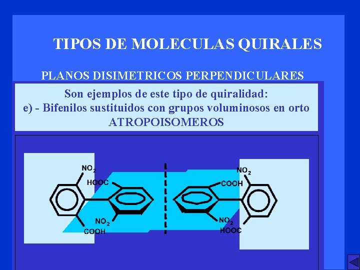 TIPOS DE MOLECULAS QUIRALES PLANOS DISIMETRICOS PERPENDICULARES Son ejemplos de este tipo de quiralidad: