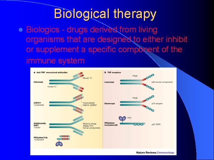 Biological therapy l Biologics - drugs derived from living organisms that are designed to Biological therapy l Biologics - drugs derived from living organisms that are designed to