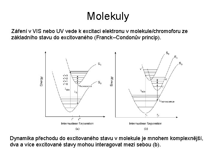 Molekuly Záření v VIS nebo UV vede k excitaci elektronu v molekule/chromoforu ze základního