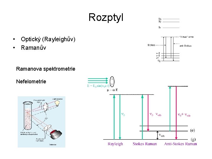 Rozptyl • Optický (Rayleighův) • Ramanův Ramanova spektrometrie Nefelometrie 