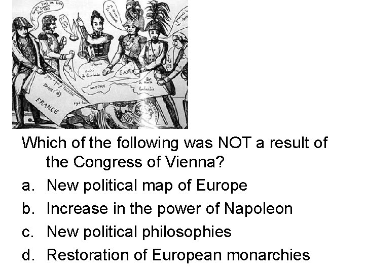 Which of the following was NOT a result of the Congress of Vienna? a.
