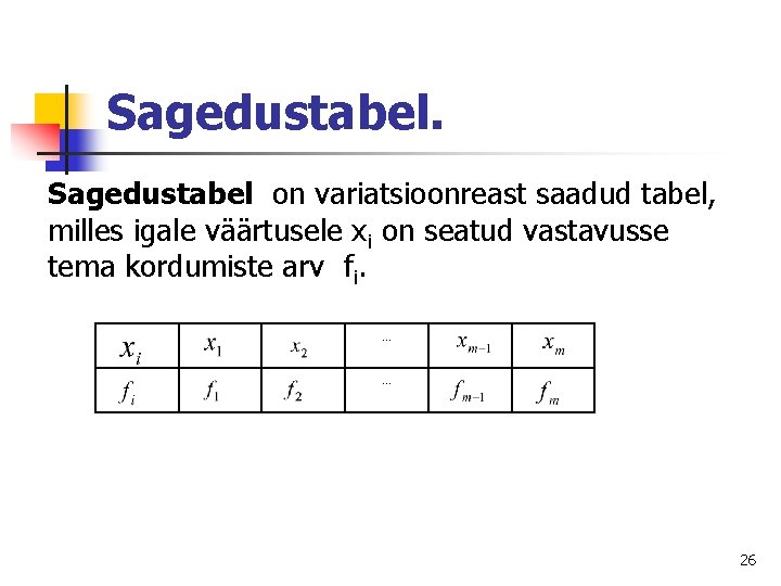 Sagedustabel on variatsioonreast saadud tabel, milles igale väärtusele xi on seatud vastavusse tema kordumiste