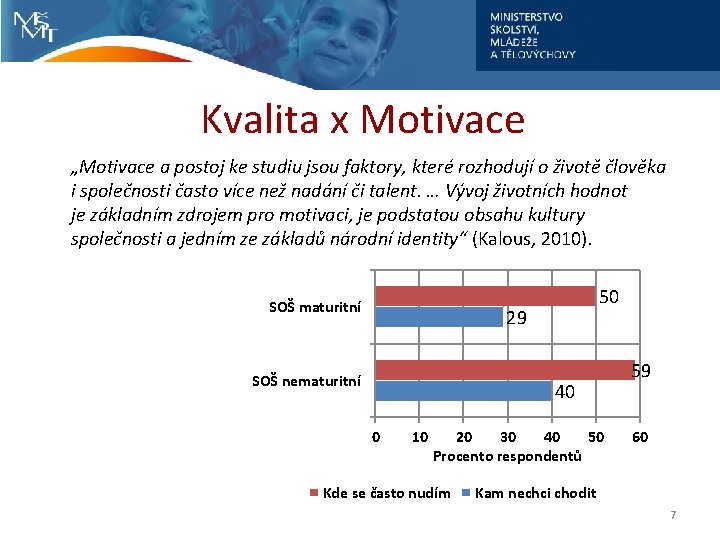 Kvalita x Motivace „Motivace a postoj ke studiu jsou faktory, které rozhodují o životě