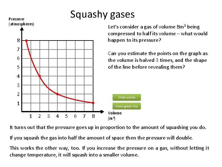 Squashy gases Pressure (atmospheres) Let’s consider a gas of volume 8 m 3 being