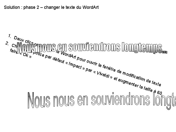 Solution : phase 2 – changer le texte du Word. Art 1. D eux Solution : phase 2 – changer le texte du Word. Art 1. D eux