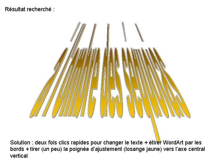 Résultat recherché : Solution : deux fois clics rapides pour changer le texte + Résultat recherché : Solution : deux fois clics rapides pour changer le texte +