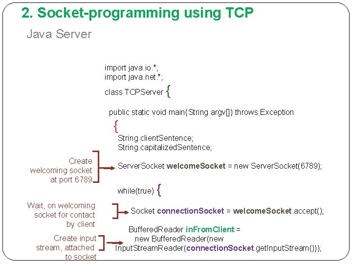 2. Socket-programming using TCP Java Server import java. io. *; import java. net. *;