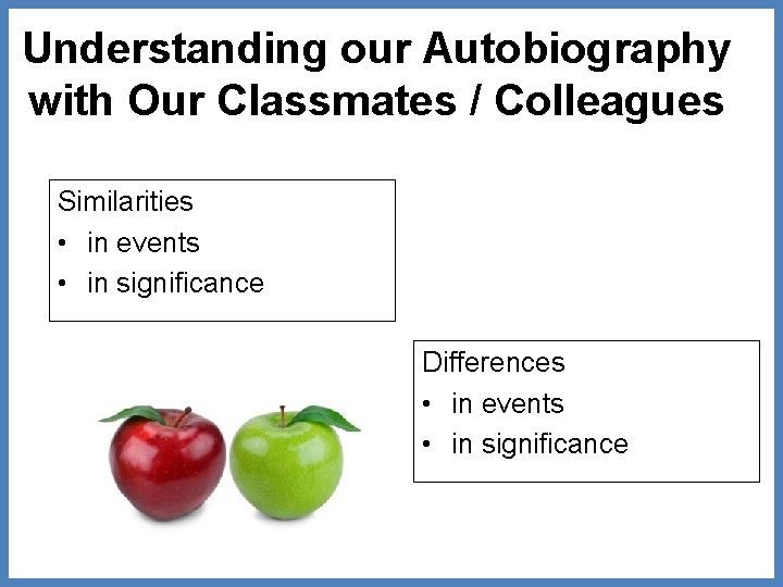 Understanding our Autobiography with Our Classmates / Colleagues Similarities • in events • in