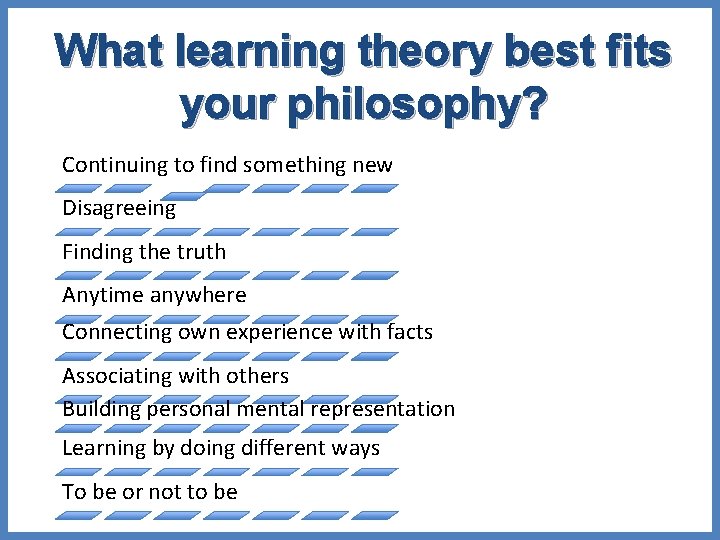What learning theory best fits your philosophy? Continuing to find something new Disagreeing Finding