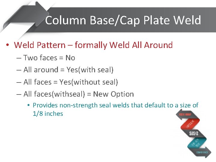 Column Base/Cap Plate Weld • Weld Pattern – formally Weld All Around – Two