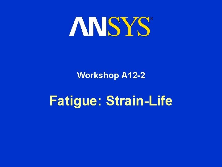 Workshop A 12 -2 Fatigue: Strain-Life 