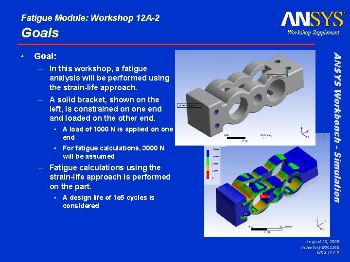 Fatigue Module: Workshop 12 A-2 Goals Goal: – In this workshop, a fatigue analysis