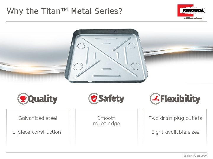  Why the Titan™ Metal Series? Galvanized steel 1 -piece construction Smooth rolled edge