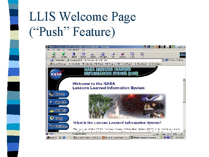 LLIS Welcome Page (“Push” Feature) 