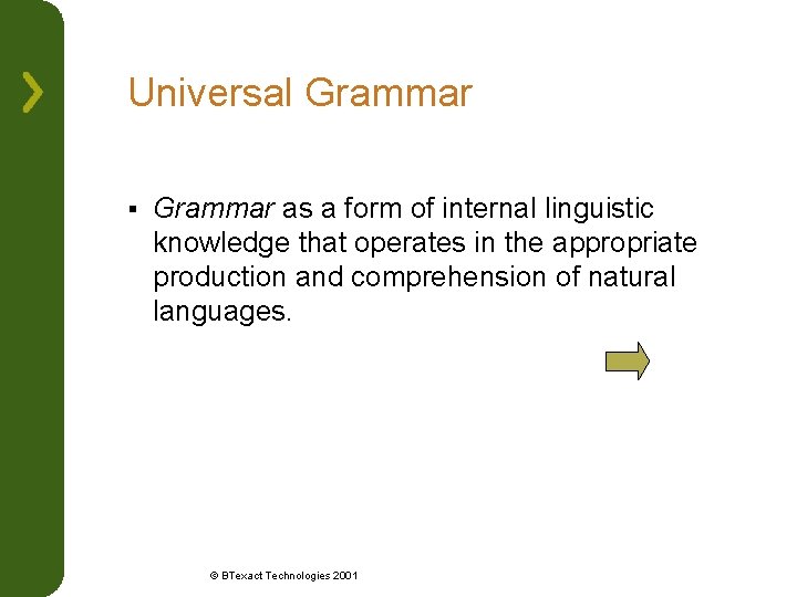 Universal Grammar § Grammar as a form of internal linguistic knowledge that operates in