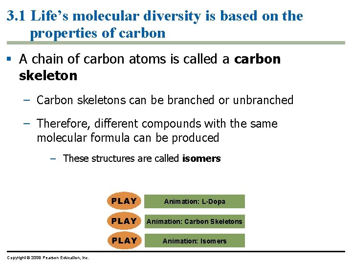 3. 1 Life’s molecular diversity is based on the properties of carbon § A