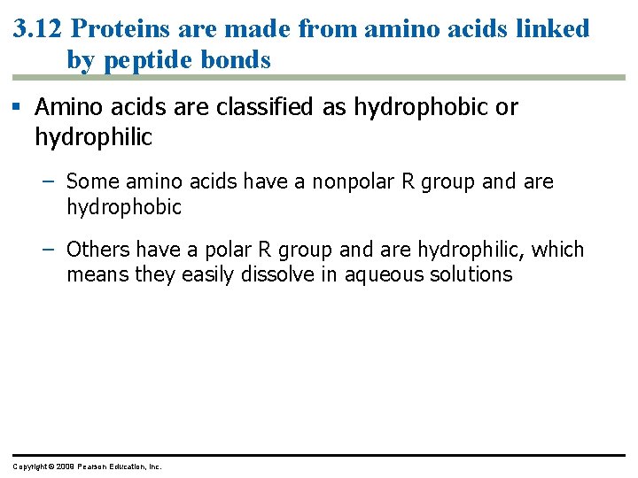 3. 12 Proteins are made from amino acids linked by peptide bonds § Amino