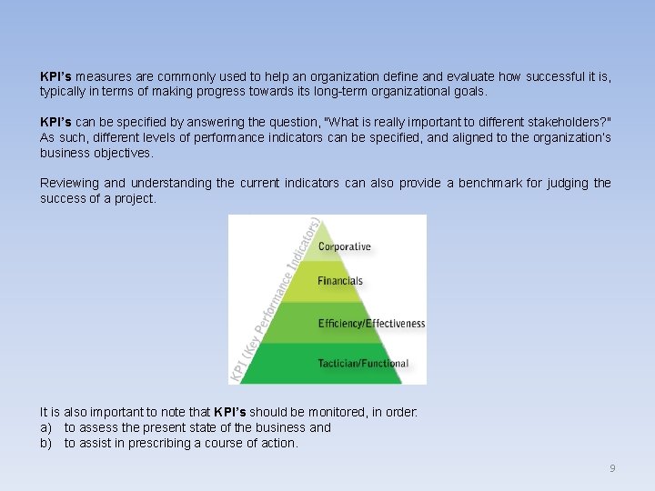 KPI’s measures are commonly used to help an organization define and evaluate how successful KPI’s measures are commonly used to help an organization define and evaluate how successful