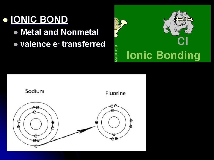 l IONIC BOND l Metal and Nonmetal l valence e- transferred 