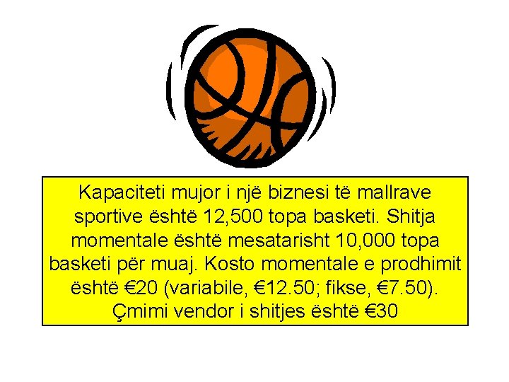 Kapaciteti mujor i një biznesi të mallrave sportive është 12, 500 topa basketi. Shitja