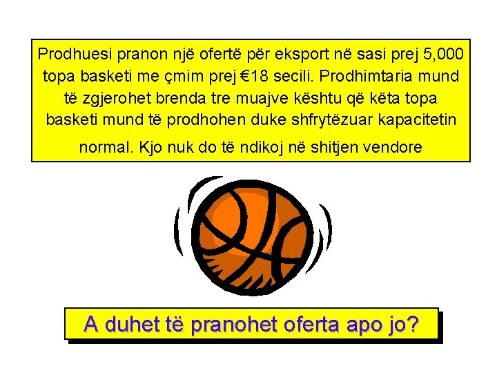 Prodhuesi pranon një ofertë për eksport në sasi prej 5, 000 topa basketi me