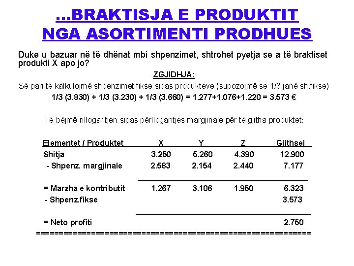 …BRAKTISJA E PRODUKTIT NGA ASORTIMENTI PRODHUES Duke u bazuar në të dhënat mbi shpenzimet,