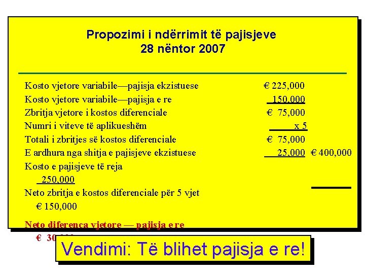 Propozimi i ndërrimit të pajisjeve 28 nëntor 2007 Kosto vjetore variabile—pajisja ekzistuese Kosto vjetore